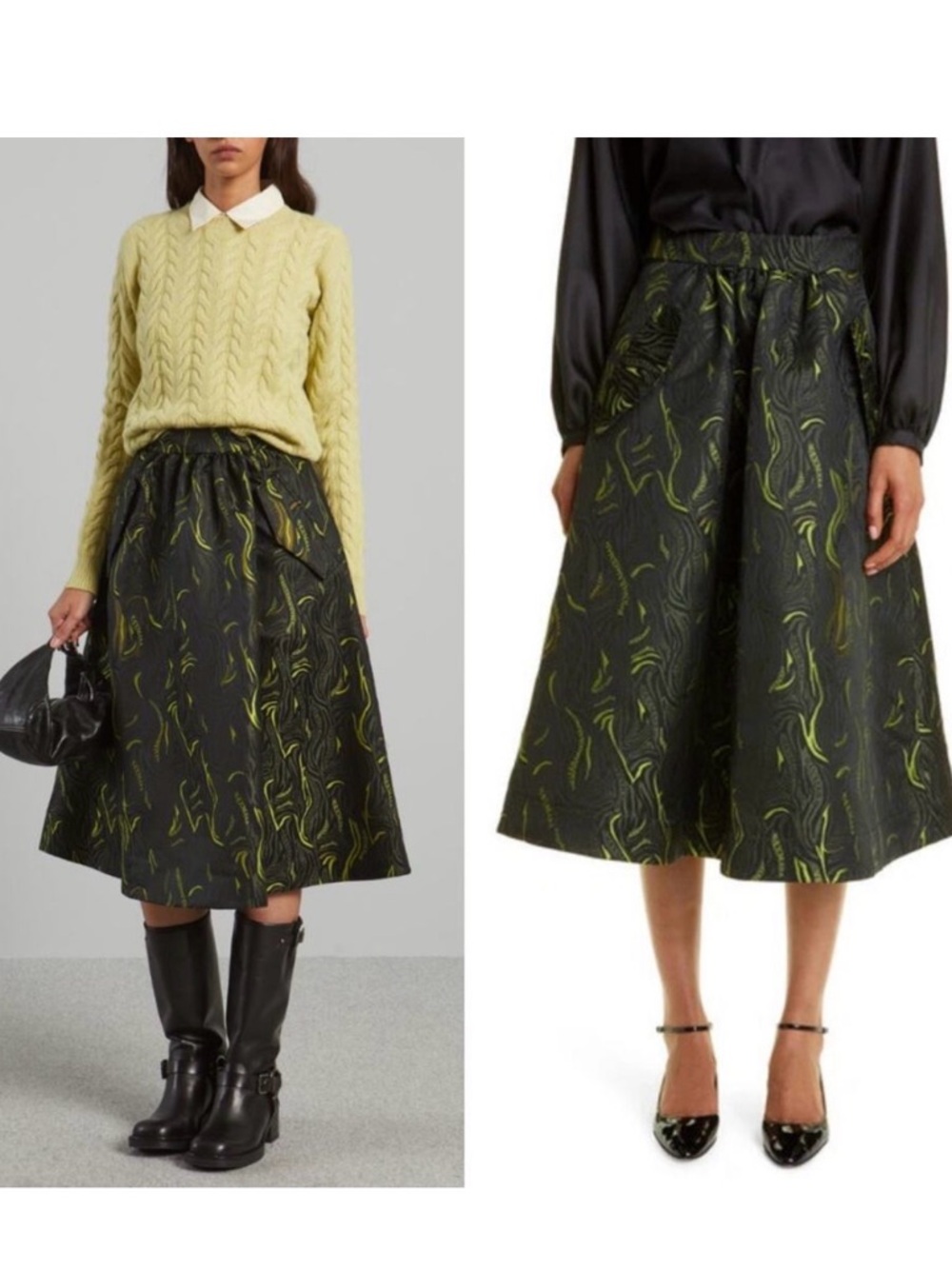 Max Mara Cellula Logo Embroidered Jacquard Skirt Size 12 Black Green